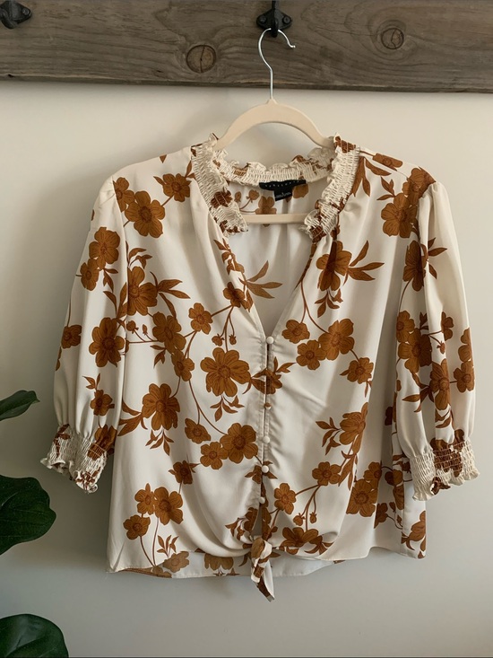 Sanctuary Tops - Sanctuary Cream Blouse with Brown Floral Print
